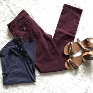 American Eagle burgundy skinny leg pants
